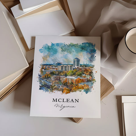 Mclean VA Wall Art, Mclean Print, Mclean Virginia Watercolor, Mclean Virginia Gift, Travel Print, Travel Poster, Housewarming Gift