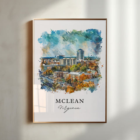 Mclean VA Wall Art, Mclean Print, Mclean Virginia Watercolor, Mclean Virginia Gift, Travel Print, Travel Poster, Housewarming Gift