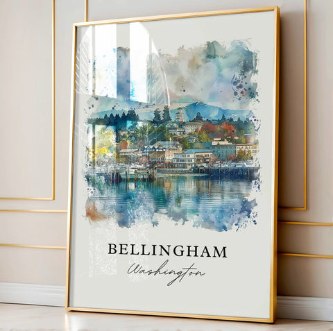 Bellingham WA Wall Art, Bellingham Print, Mount Baker, Watercolor, Bellingham WA Gift, Travel Print, Travel Poster, Housewarming Gift