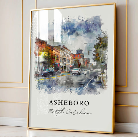 Asheboro Wall Art, Asheboro NC Print, Asheboro Watercolor, Asheboro North Carolina Gift, Travel Print, Travel Poster, Housewarming Gift