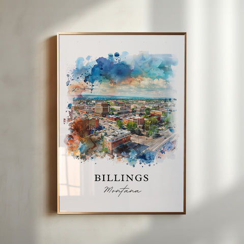 Billings MT Wall Art, Billings Montana Print, Billings Watercolor, Billings Montana Gift, Travel Print, Travel Poster, Housewarming Gift