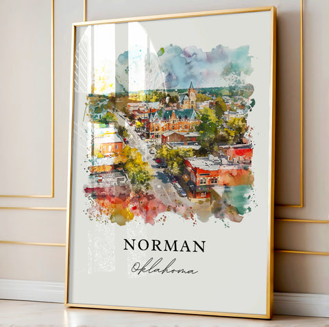 Norman Oklahoma Wall Art, Norman Print, Norman OK Watercolor, Norman Oklahoma Gift, Travel Print, Travel Poster, Housewarming Gift