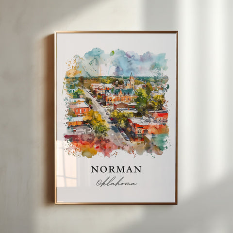 Norman Oklahoma Wall Art, Norman Print, Norman OK Watercolor, Norman Oklahoma Gift, Travel Print, Travel Poster, Housewarming Gift