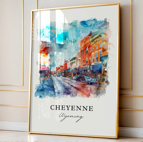 Cheyenne WY Wall Art, Cheyenne Print, Cheyenne Watercolor, Cheyenne Wyoming Gift, Travel Print, Travel Poster, Housewarming Gift
