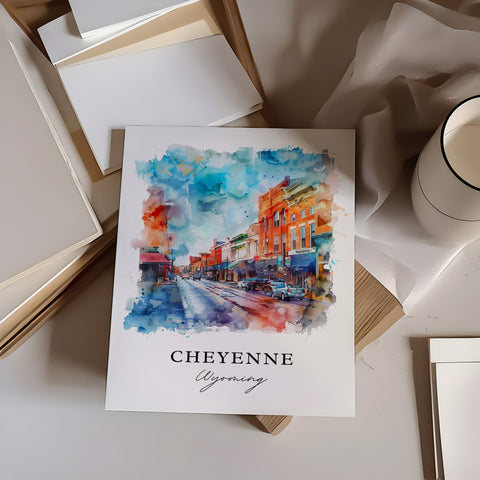 Cheyenne WY Wall Art, Cheyenne Print, Cheyenne Watercolor, Cheyenne Wyoming Gift, Travel Print, Travel Poster, Housewarming Gift