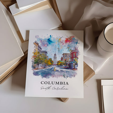 Columbia SC Wall Art, Columbia Print, Univ of SC Watercolor, Columbia South Carolina Gift, Travel Print, Travel Poster, Housewarming Gift