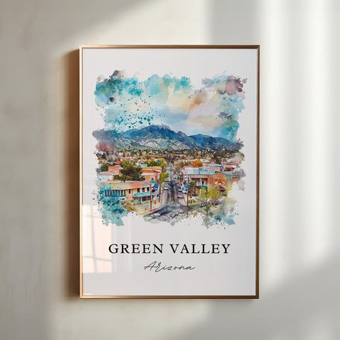 Green Valley AZ Art, Green Valley Print, Green Valley Watercolor, Green Valley Arizona Gift, Travel Print, Travel Poster, Housewarming Gift