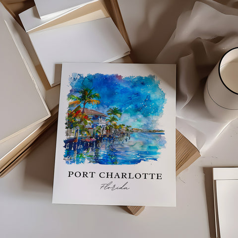 Port Charlotte FL Art, Port Charlotte FL Print, Port Charlotte Watercolor, Sarasota FL Gift, Travel Print, Travel Poster, Housewarming Gift