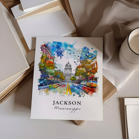 Jackson MS Wall Art, Jackson Mississippi Print, Jackson MS Watercolor, Jackson MS Gift, Travel Print, Travel Poster, Housewarming Gift