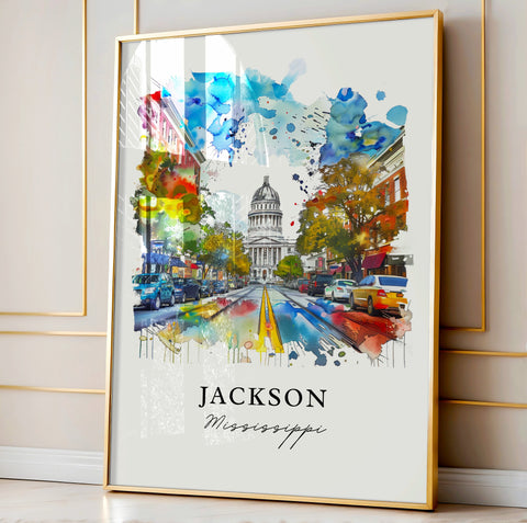 Jackson MS Wall Art, Jackson Mississippi Print, Jackson MS Watercolor, Jackson MS Gift, Travel Print, Travel Poster, Housewarming Gift