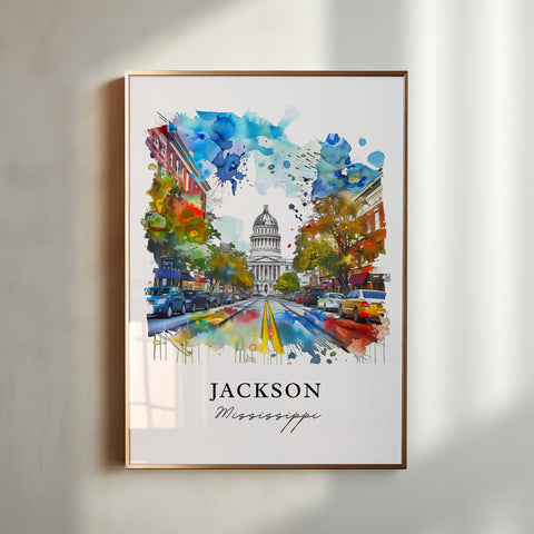 Jackson MS Wall Art, Jackson Mississippi Print, Jackson MS Watercolor, Jackson MS Gift, Travel Print, Travel Poster, Housewarming Gift