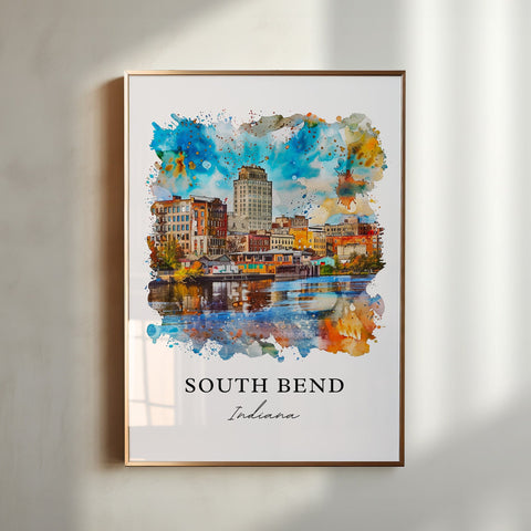 South Bend IN Wall Art, South Bend Print, South Bend Watercolor, Notre Dame South Bend Gift, Travel Print, Travel Poster, Housewarming Gift
