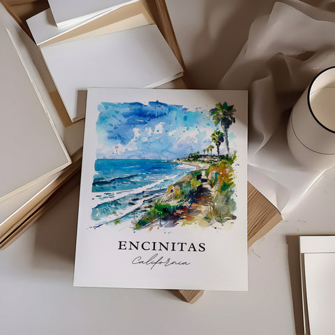 Encinitas Wall Art, Encinitas Print, Encinitas Cali Watercolor, San Diego Art Gift, Travel Print, Travel Poster, Housewarming Gift