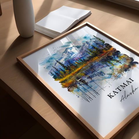 Katmai Wall Art, Katmai AK Print, Katmai Alaska Watercolor, Katmai Alaska Gift, Travel Print, Travel Poster, Housewarming Gift