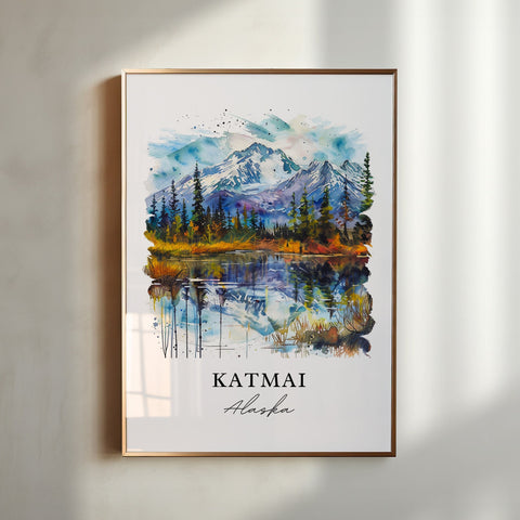 Katmai Wall Art, Katmai AK Print, Katmai Alaska Watercolor, Katmai Alaska Gift, Travel Print, Travel Poster, Housewarming Gift