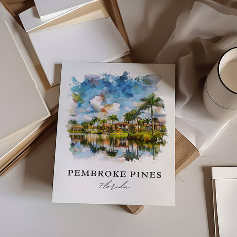 Pembroke Pines Art, Pembroke Pines Print, Pembroke Pines FL Watercolor, Pembroke Pines Gift, Travel Print, Travel Poster, Housewarming Gift