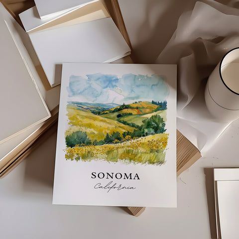 Sonoma Wall Art, Sonoma California Print, Sonoma Valley Watercolor, Sonoma Gift, Travel Print, Travel Poster, Housewarming Gift