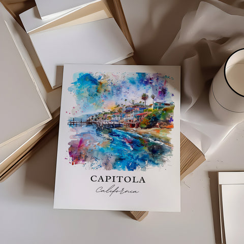 Capitola CA Wall Art, Capitola Print, Capitola Watercolor, Santa Cruz County Gift, Travel Print, Travel Poster, Housewarming Gift