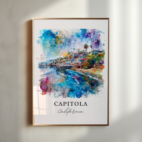 Capitola CA Wall Art, Capitola Print, Capitola Watercolor, Santa Cruz County Gift, Travel Print, Travel Poster, Housewarming Gift
