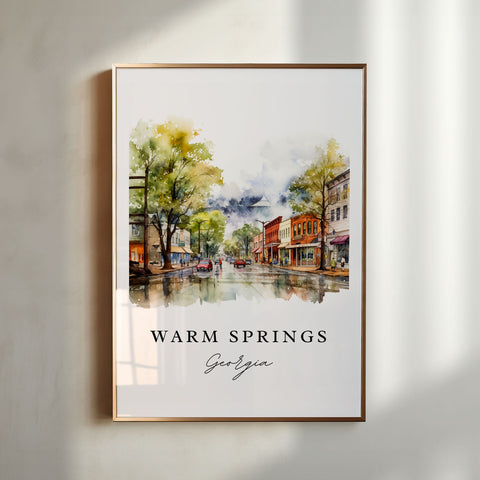 Warm Springs GA traditional travel art - Georgia, Warm Springs poster print, Wedding gift, Birthday present, Custom Text, Perfect Gift