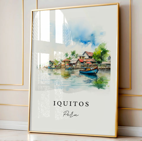 Iquitos traditional travel art - Brazil, Iqiutos poster print, Wedding gift, Birthday present, Custom Text, Perfect Gift