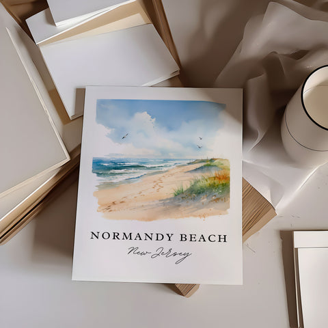 Normandy Beach traditional travel art - Jersey Shore, Mantaloking print, Wedding gift, Birthday present, Custom Text, Perfect Gift