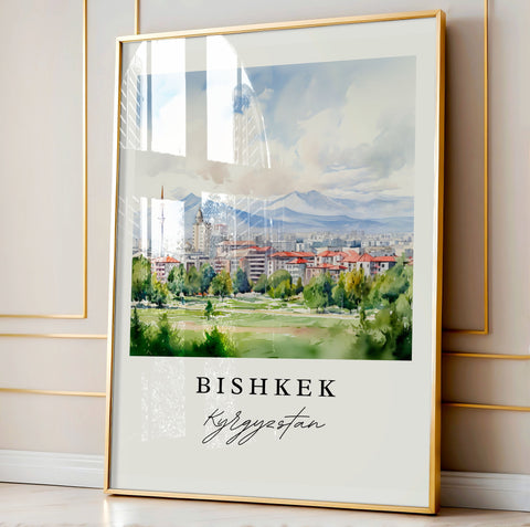 Bishkek traditional travel art - Kyrgyzstan, Bishkek print, Wedding gift, Birthday present, Custom Text, Perfect Gift