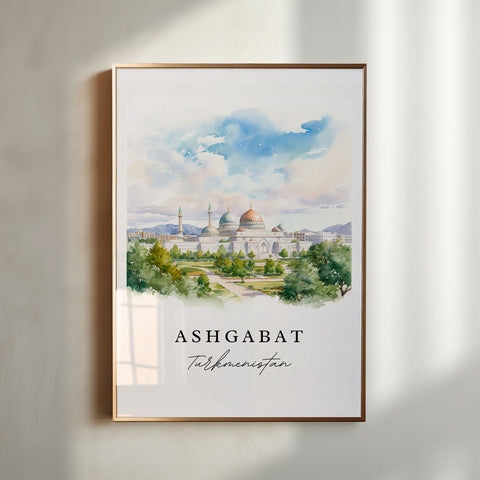 Ashgabat traditional travel art - Turkmenistan, Ashgabat print, Wedding gift, Birthday present, Custom Text, Perfect Gift