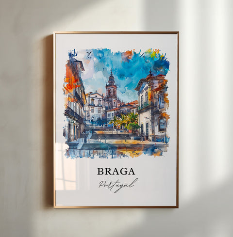 Braga Portugal Wall Art, Braga Print, Braga Watercolor, Porto Portugal Gift, Travel Print, Travel Poster, Housewarming Gift