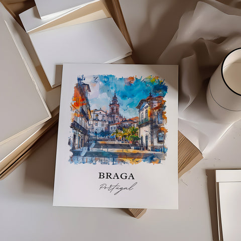 Braga Portugal Wall Art, Braga Print, Braga Watercolor, Porto Portugal Gift, Travel Print, Travel Poster, Housewarming Gift