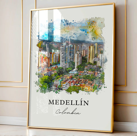 Medellin Wall Art, Medellin Colombia Print, Medellin Watercolor, Antioquia Colombia Gift, Travel Print, Travel Poster, Housewarming Gift