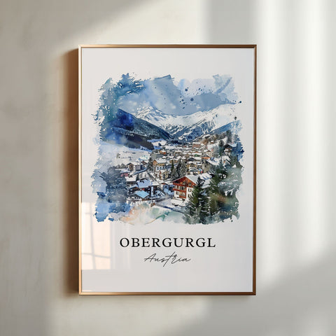 Obergurgl Wall Art, Ötztal Alps Print, Obergurgl Austria Watercolor, Tyrol Austria Gift, Travel Print, Travel Poster, Housewarming Gift