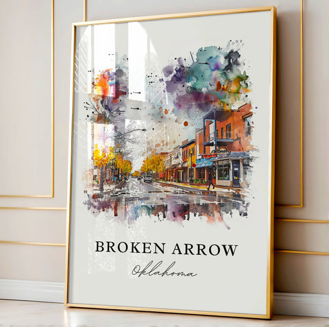 Broken Arrow OK Wall Art, Broken Arrow Print, Oklahoma Watercolor, Tulsa OK Gift, Travel Print, Travel Poster, Housewarming Gift