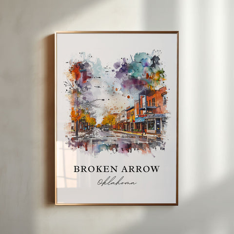 Broken Arrow OK Wall Art, Broken Arrow Print, Oklahoma Watercolor, Tulsa OK Gift, Travel Print, Travel Poster, Housewarming Gift