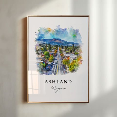 Ashland traditional travel art - Oregon, Ashland print, Wedding gift, Birthday present, Custom Text, Perfect Gift