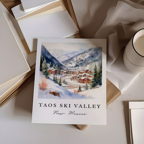 Taos Ski Valley traditional travel art - New Mexico, Taos NM poster print, Wedding gift, Birthday present, Custom Text, Perfect Gift