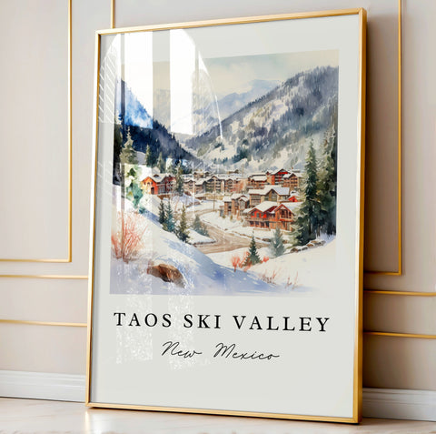 Taos Ski Valley traditional travel art - New Mexico, Taos NM poster print, Wedding gift, Birthday present, Custom Text, Perfect Gift