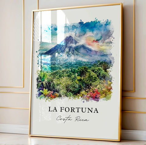 La Fortuna Wall Art, La Fortuna Print, San José CR Watercolor, La Fortuna Costa Rica Gift, Travel Print, Travel Poster, Housewarming Gift