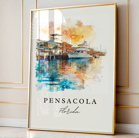 Pensacola traditional travel art - Florida, Pensacola print, Wedding gift, Birthday present, Custom Text, Perfect Gift