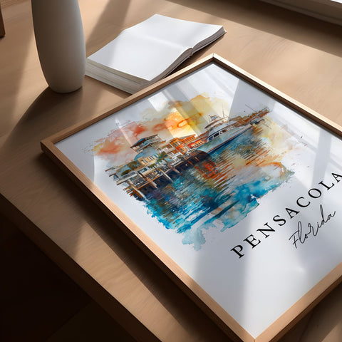 Pensacola traditional travel art - Florida, Pensacola print, Wedding gift, Birthday present, Custom Text, Perfect Gift