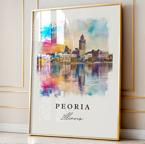 Peoria traditional travel art - Illinois, Peoria print, Wedding gift, Birthday present, Custom Text, Perfect Gift