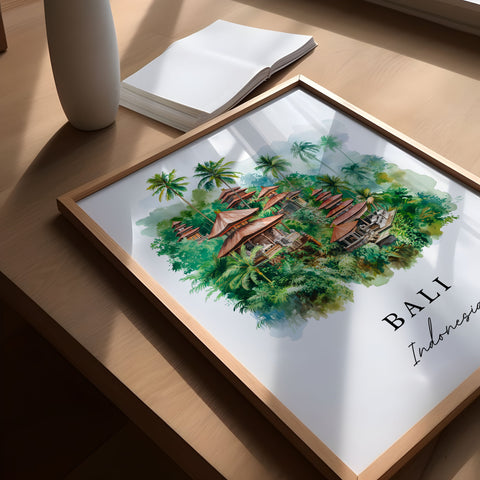 Bali traditional travel art - Indonesia, Bali print, Wedding gift, Birthday present, Custom Text, Perfect Gift