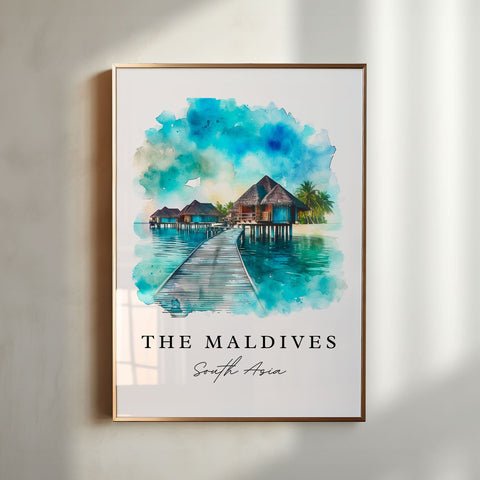 The Maldives traditional travel art - South Asia, Maldives print, Wedding gift, Birthday present, Custom Text, Perfect Gift