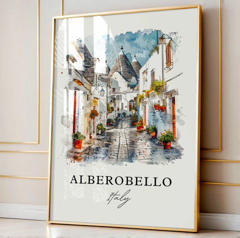 Alberobello Wall Art, Alberobello Italy Print, Alberobello Watercolor, Bari, Apulia Gift, Travel Print, Travel Poster, Housewarming Gift