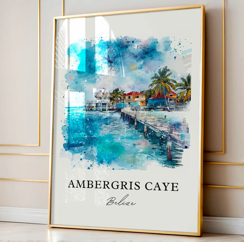 Ambergris Caye Art, Ambergris Belize Print, Ambergris Caye Watercolor, Belize Gift, Travel Print, Travel Poster, Housewarming Gift