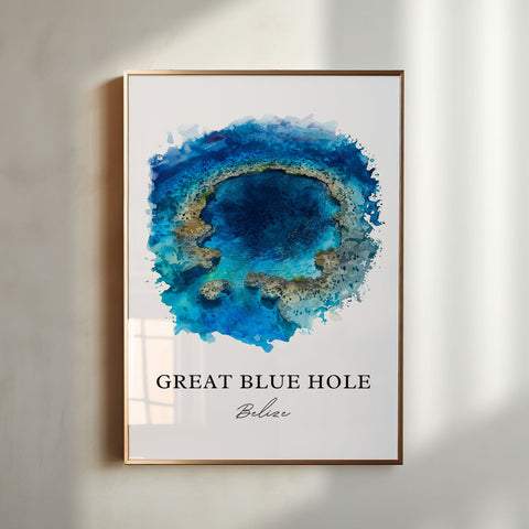 Great Blue Hole Art, Great Blue Hole Print, Great Blue Hole Belize Watercolor, Belize Gift, Travel Print, Travel Poster, Housewarming Gift