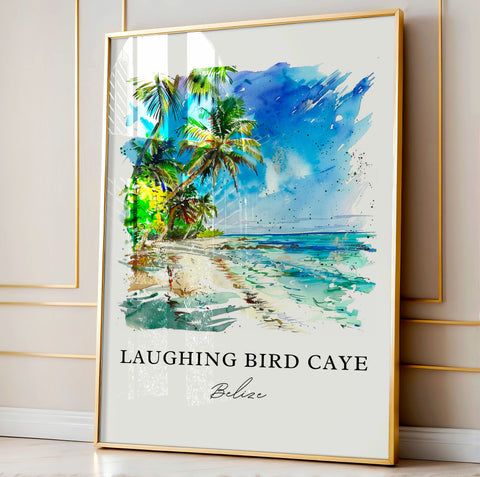 Laughing Bird Caye Art, Belize Print, Laughing Bird Belize Watercolor, Laughing Bird Gift, Travel Print, Travel Poster, Housewarming Gift