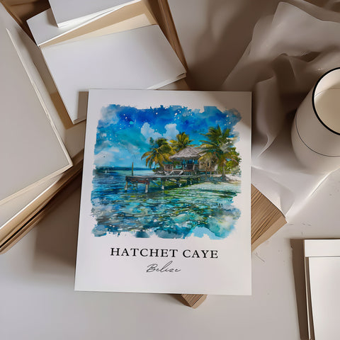 Hatchet Caye Wall Art, Hatchet Caye Print, Hatchet Caye Watercolor, Hatchet Caye Belize Gift, Travel Print, Travel Poster, Housewarming Gift
