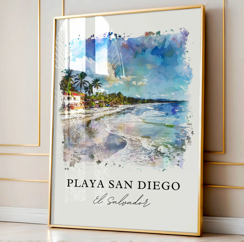 Playa San Diego Art, El Salvador Beach Print, El Salvador Watercolor, Playa San Diego Gift, Travel Print, Travel Poster, Housewarming Gift