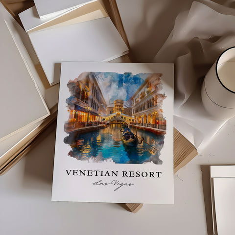 Venetian Resort Art, The Venetian Vegas Print, Vegas Strip Watercolor, Venetian Vegas Gift, Travel Print, Travel Poster, Housewarming Gift